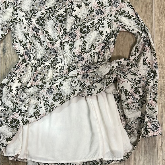 Free People Mini Dress Blouse Tunic Top Floral Pockets Green Tassels Cottagecore - Picture 11 of 12